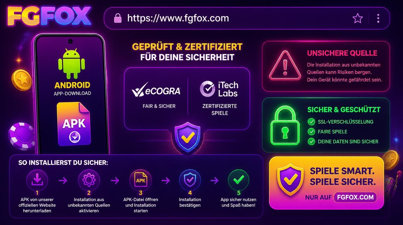 Smartphone zeigt Android-APK mit Sicherheits-Siegeln und Warnung vor unsicheren Quellen