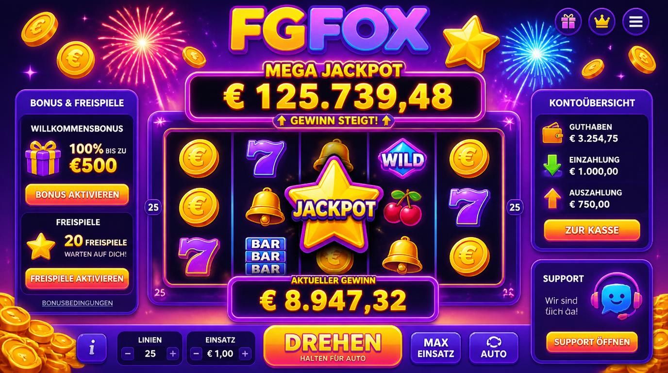 Anzeige eines Jackpot-Slots, Boni und Kontofunktionen mobil sichtbar
