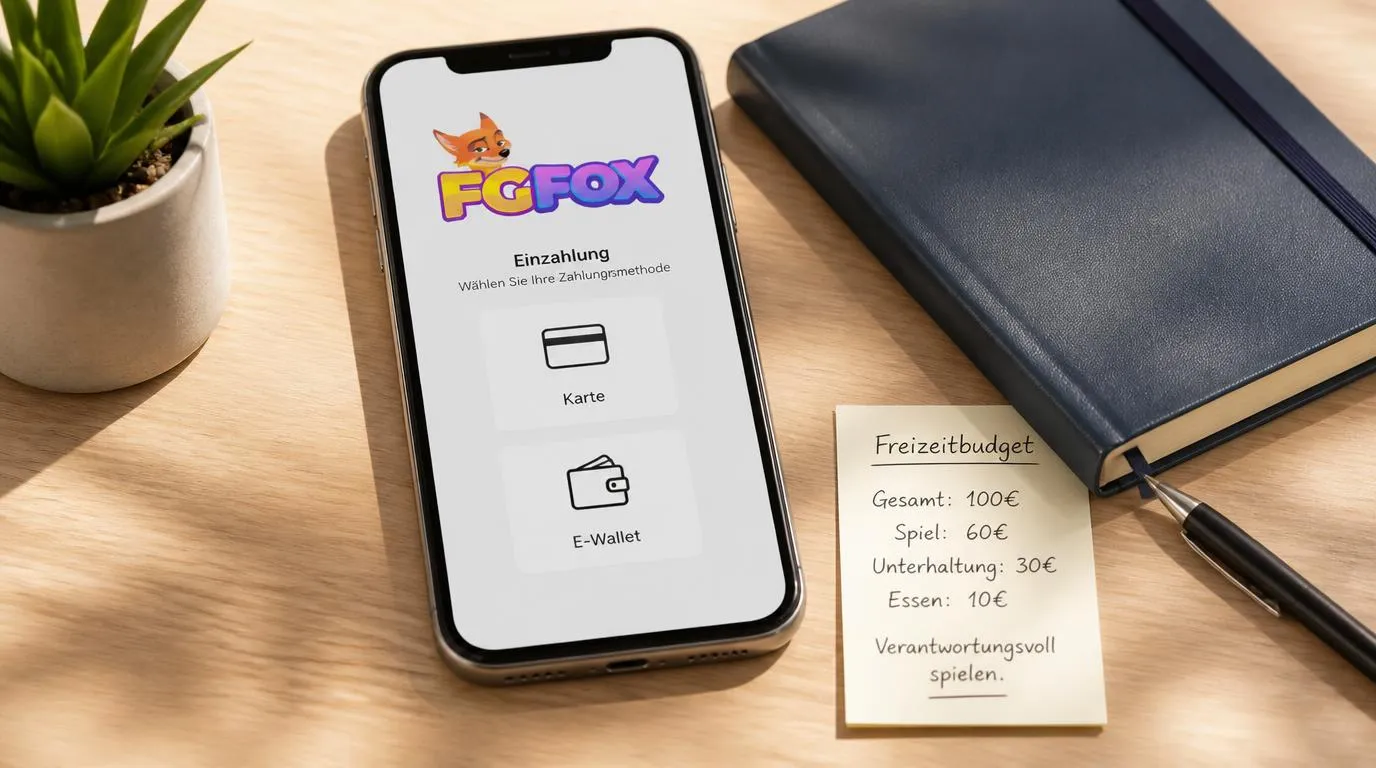 Smartphone mit Casino-Zahlungsseite und Symbolen für Karte und E-Wallet